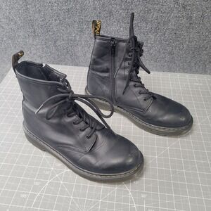 DR. MARTENS 1460 Y Lace Up Zip Boots Doc Black Combat US Size 6M / 7L